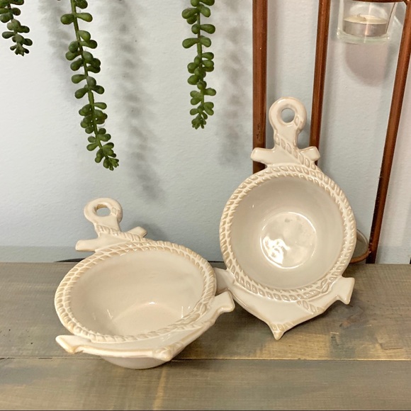 Nautical Anchor Decorative Ceramic Bowls Set of 2 - Picture 1 of 9